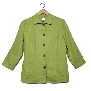 Chico's Green Linen 3/4 Sleeve Jacket Blazer Size S Small